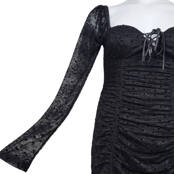 Majorelle Womens Sienna Long Sleeve Black Lace Dot Mini Dress Size M NWT - Picture 4 of 8